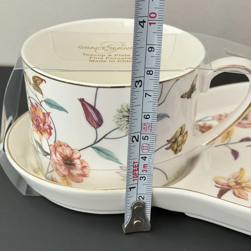 Grace Teaware Sandwich Snack Tray / Cup Spring Flowers Hummingbird Set NEW